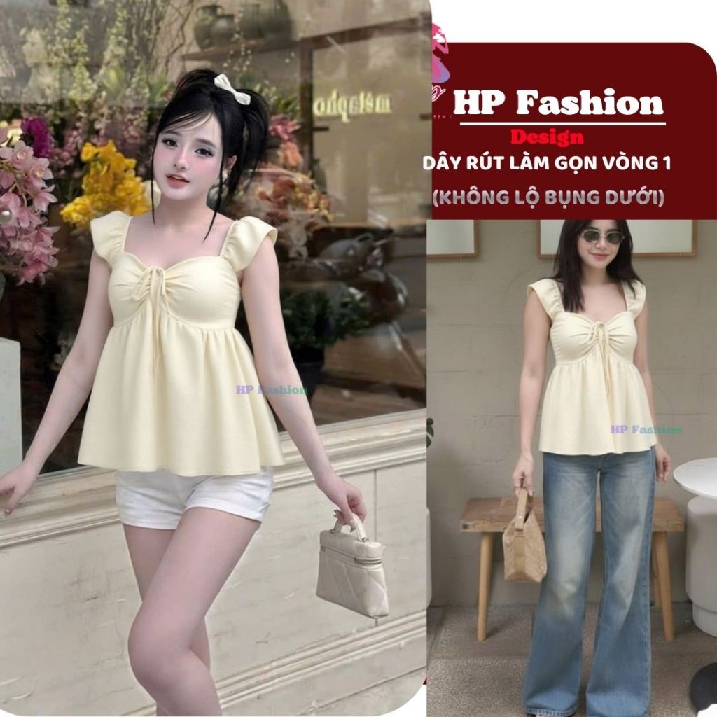 Áo babydoll nữ tay cánh tiên form che bung, áo kiểu dây rút vòng 1 tôn dáng lưng chun ôm eo HP111 | BigBuy360 - bigbuy360.vn