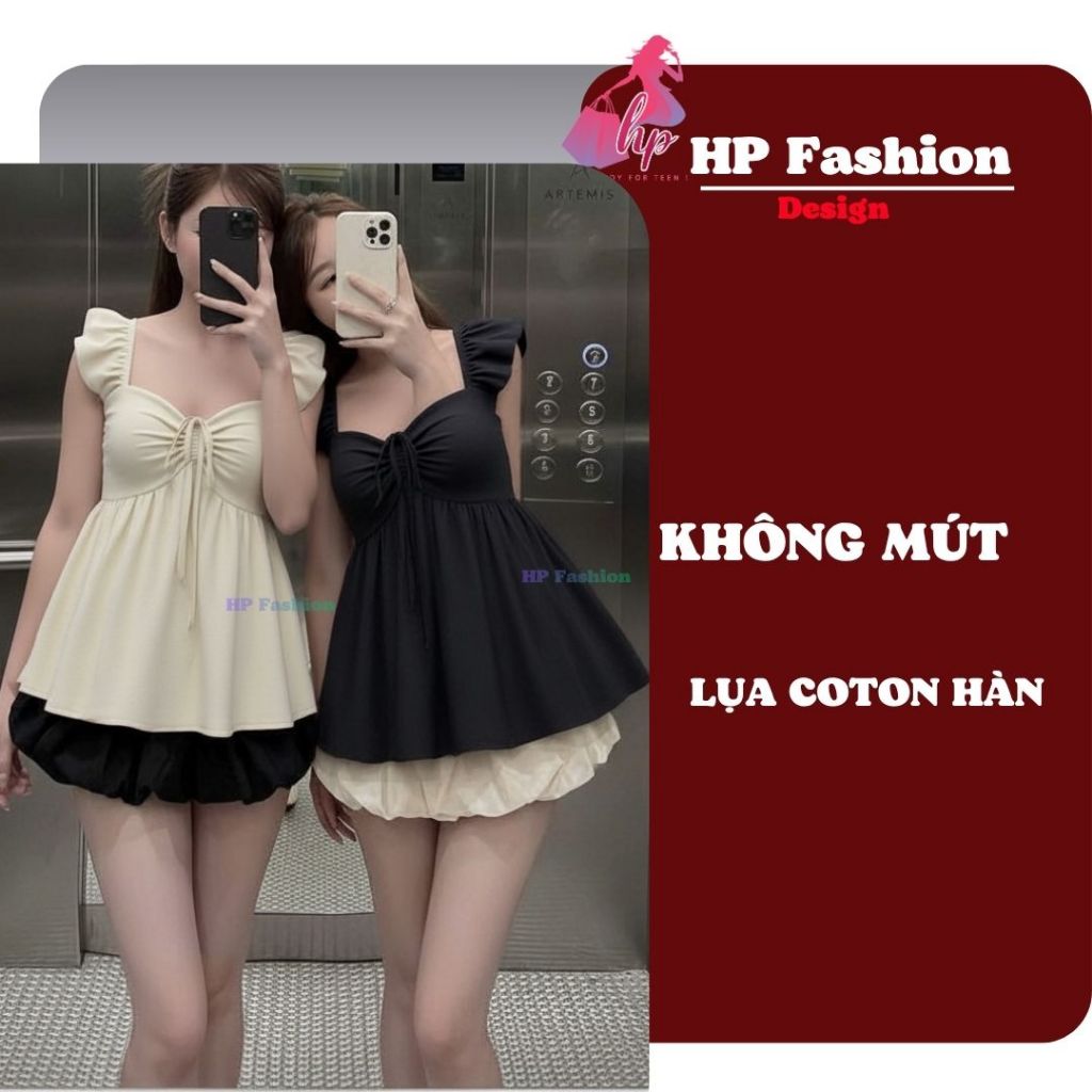 Áo babydoll nữ tay cánh tiên form che bung, áo kiểu dây rút vòng 1 tôn dáng lưng chun ôm eo HP111 | BigBuy360 - bigbuy360.vn