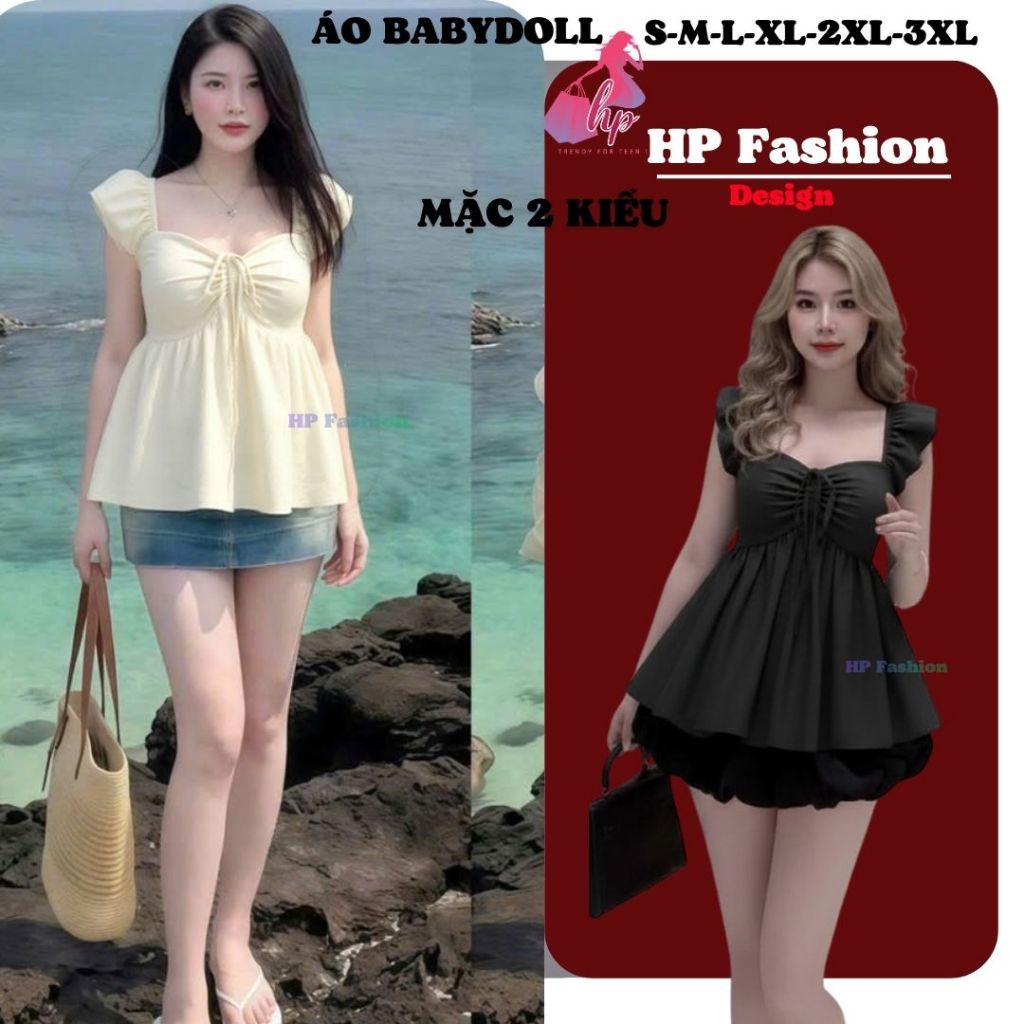 Áo babydoll nữ tay cánh tiên form che bung, áo kiểu dây rút vòng 1 tôn dáng lưng chun ôm eo HP111 | BigBuy360 - bigbuy360.vn