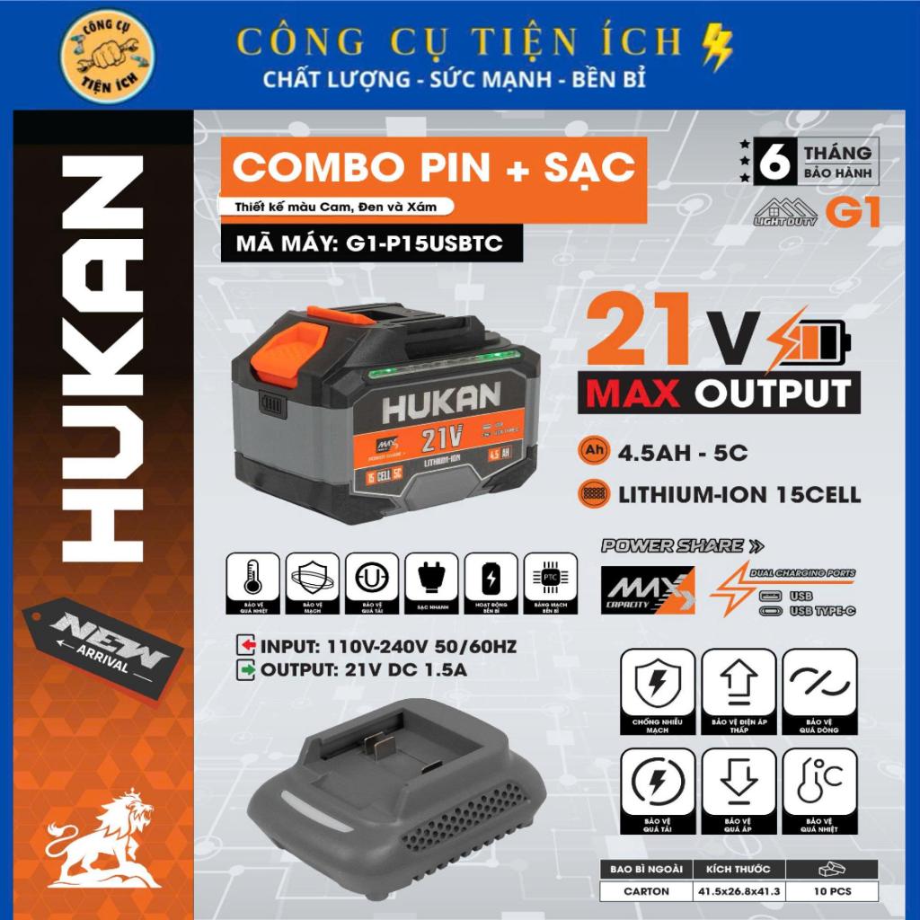 [CỔNG USB & TYPE C] Combo Pin 15 Cell HUKAN G1-P15USBTC, Pin 15 Cell 4.5Ah, Chân Pin Phổ Thông M21