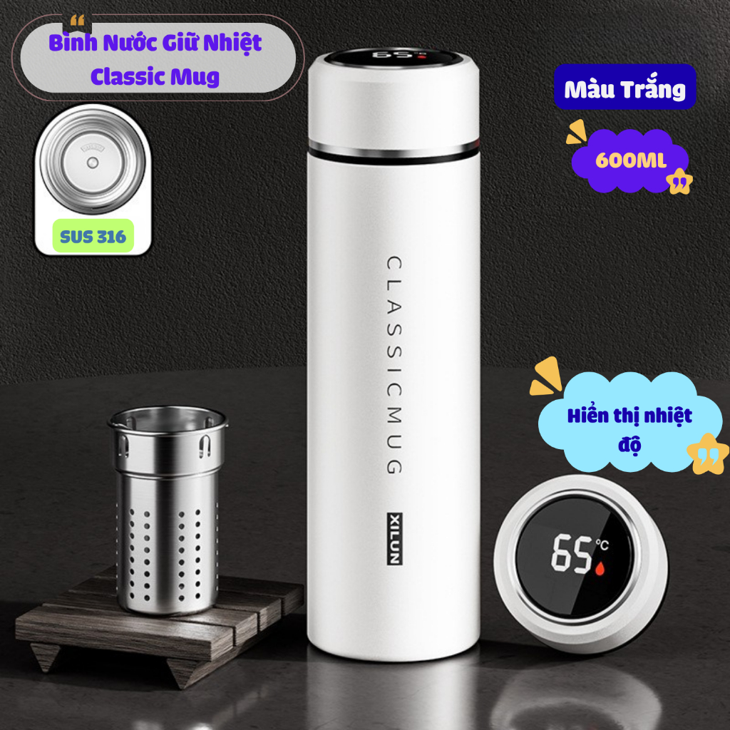 Bình giữ nhiệt Inox 316 CLASSIC MUG 600ml ELI-CL600 Hiển thị nhiệt độ thông minh