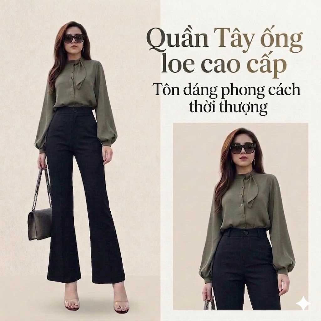 Quần Tây Ống Loe Lưng Cao - Quần Tây lưng cao,chất vải TM