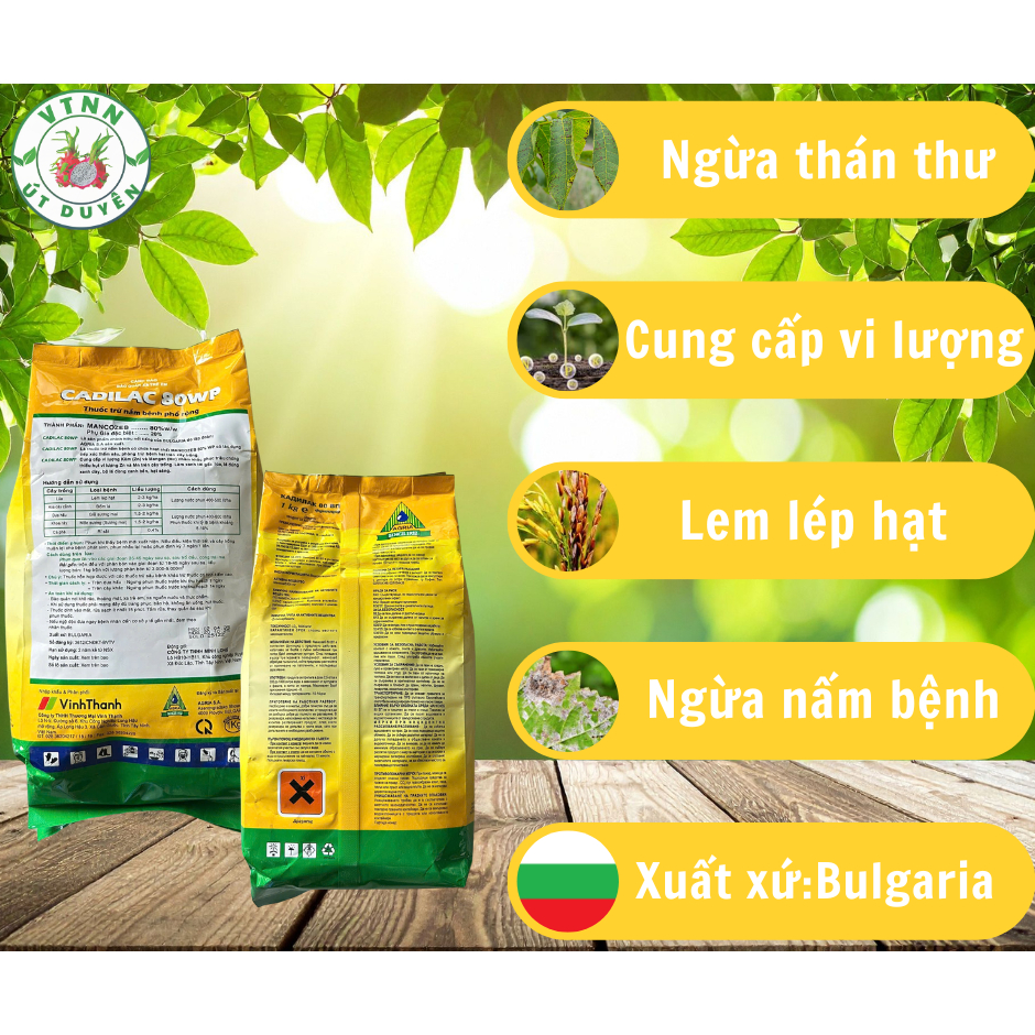 Cadilac 80WP Mancozeb Vàng Vĩnh Thạnh ngừa nấm, thán thư, đốm lá . Gói 1Kg
