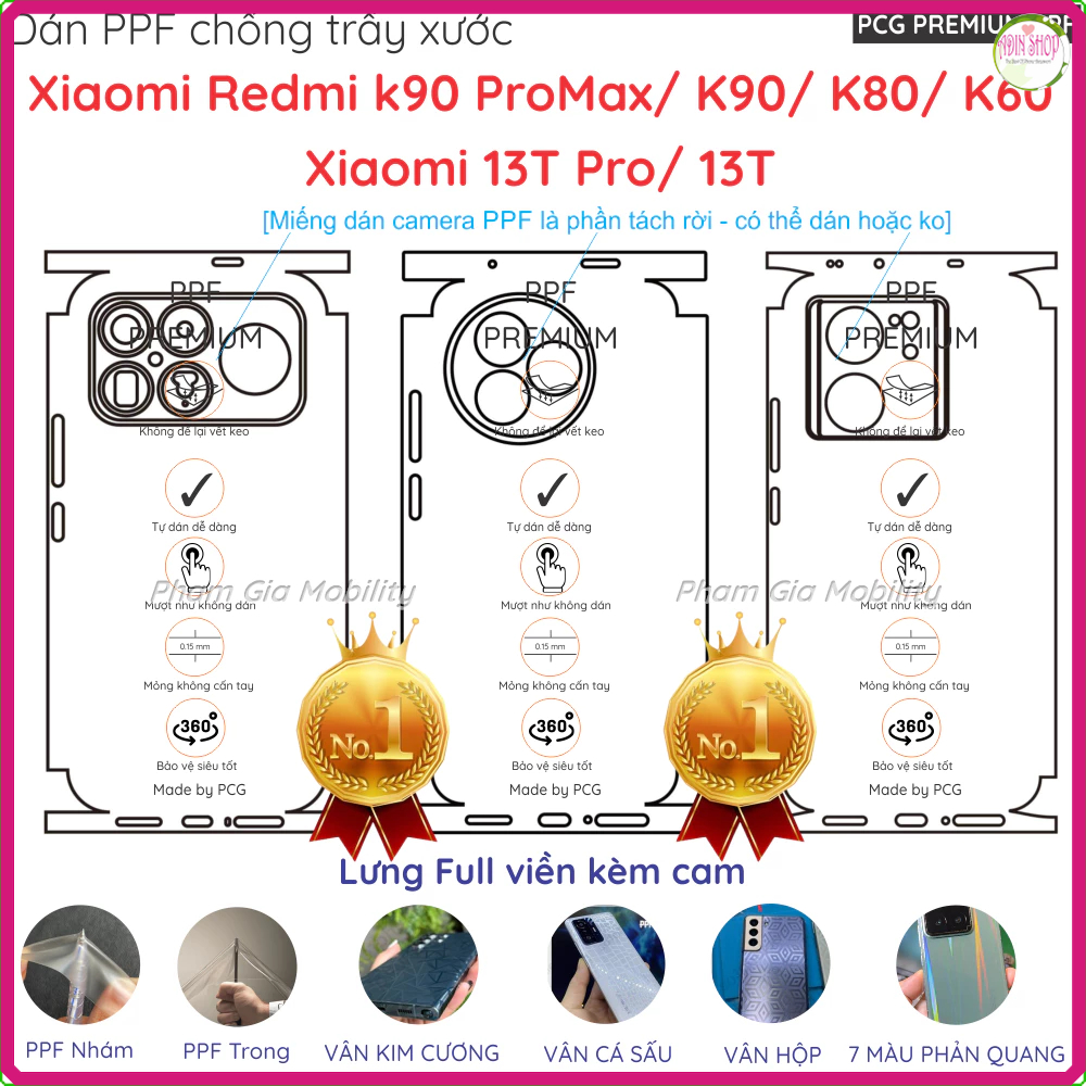 Dán PPF mặt lưng FULL VIỀN dành cho Xiaomi Redmi K90 K80 K60 Pro Max PM Ultra 13T/ Poco F8 Pro Ultra