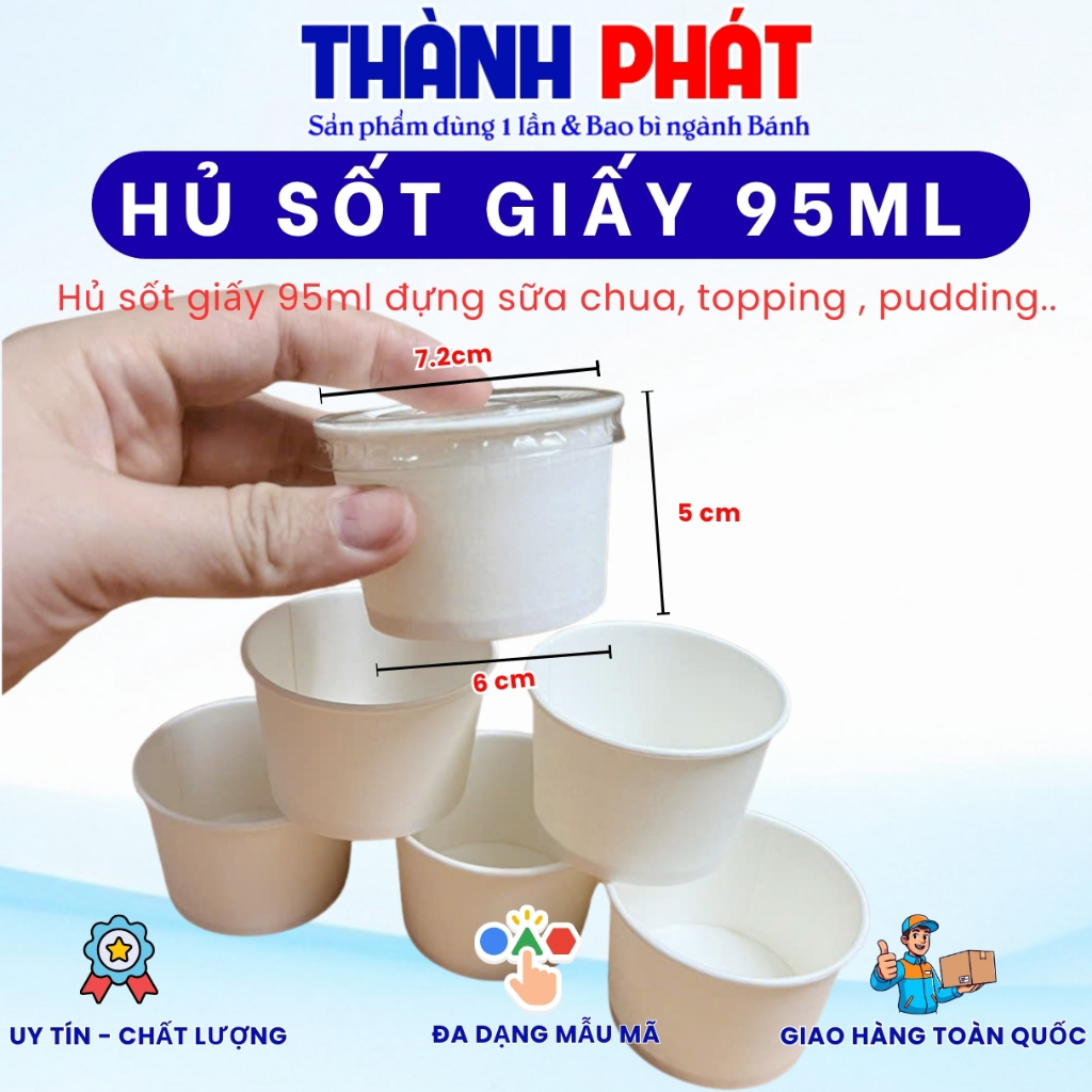 100 Hủ sốt giấy có nắp - Ly giấy sữa chua 95ml - Ly giấy nhỏ đựng topping