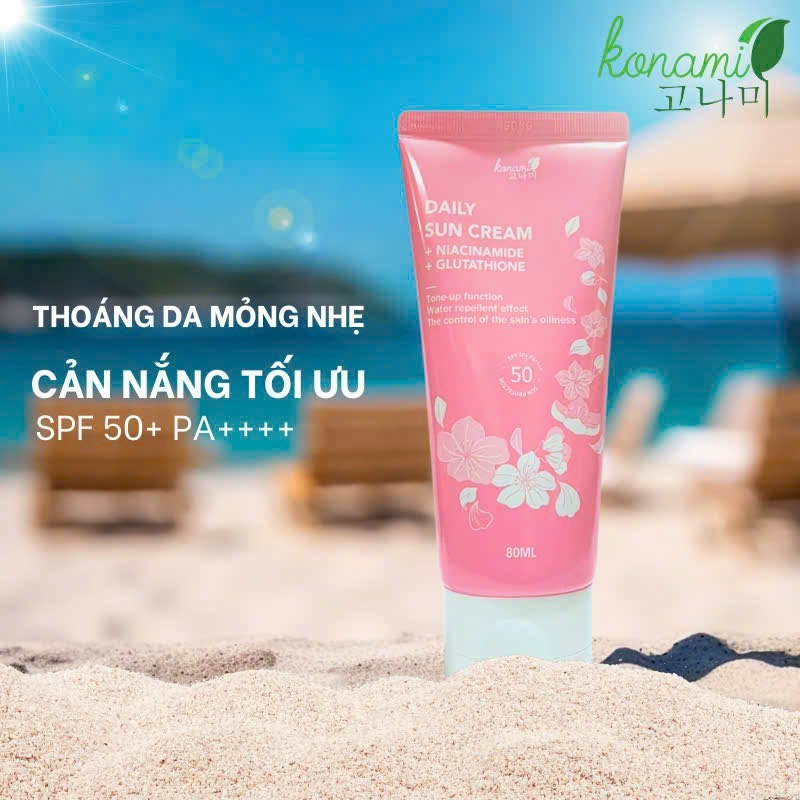 Konami kem chống nắng nâng tone, kiềm dầu, làm kem lót , kem nền cho da dầu mụn, hỗn hơp, da thường