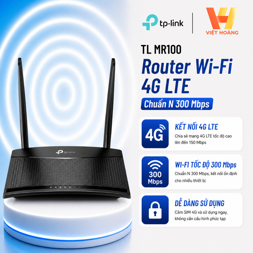 TP-Link MR100 Phát WiFi 4G Chuẩn N Tốc Độ 300 Mbps- Chính Hãng