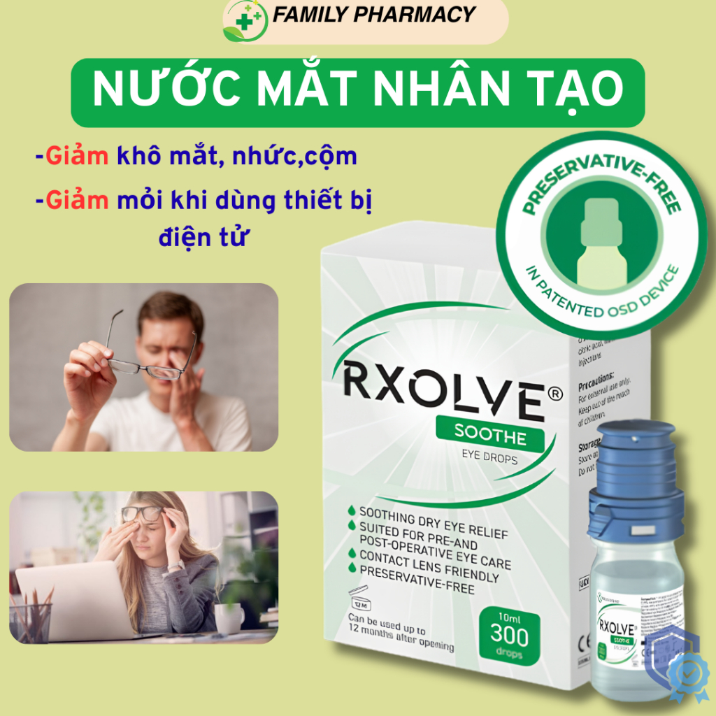 Nước Mắt Nhân Tạo RXOLVE SOOTHE EYE DROPS(Lọ 10ml)- Cấp Ẩm Cho Mắt, Giảm Khô Mắt, Dịu Mắt, Dưỡng Mắt