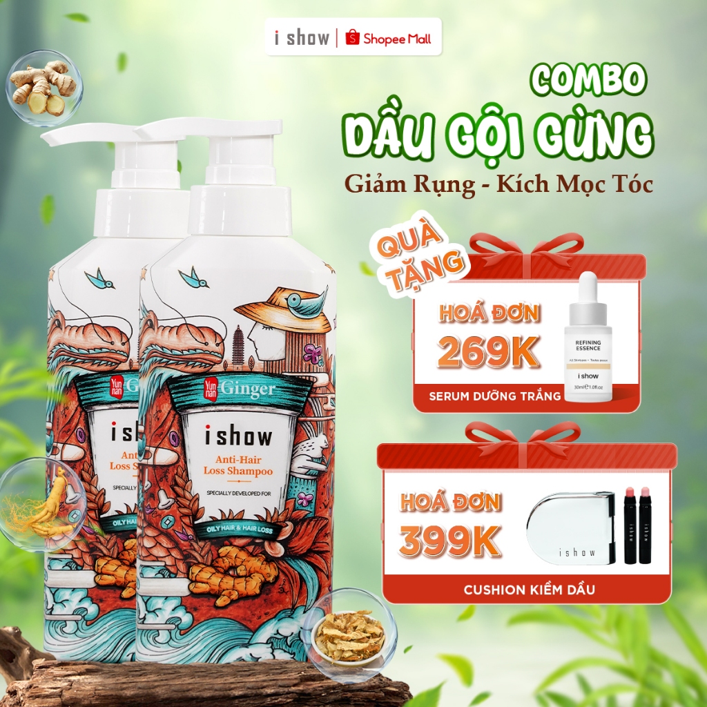 Combo 2 Dầu Gội Gừng I SHOW Hỗ Trợ Giảm Rụng Kích Mọc Tóc 300ml/chai - Dưỡng Tóc Chắc Khoẻ