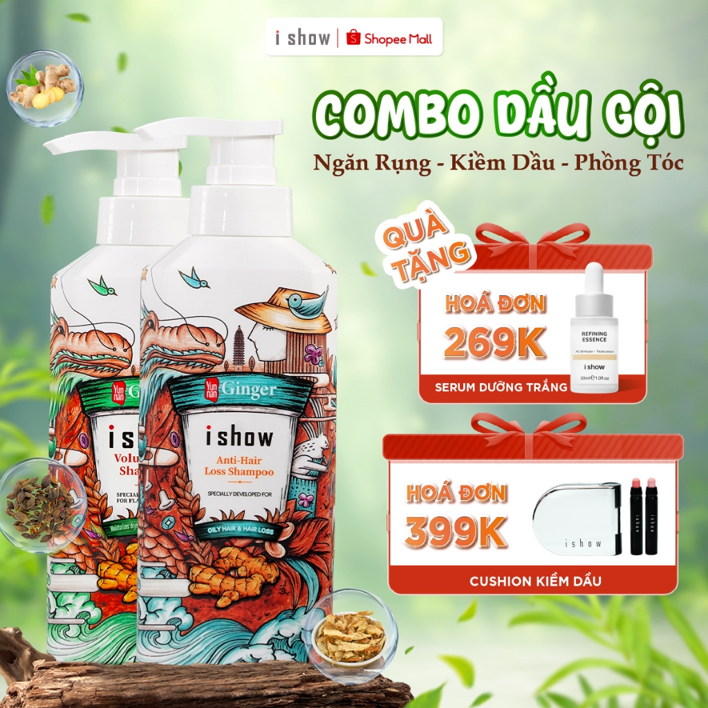 Combo 2 Loại Dầu Gội I SHOW Ngăn Rụng - Kiềm Dầu Phồng Tóc Thông Thoáng Da Đầu 300ml/chai
