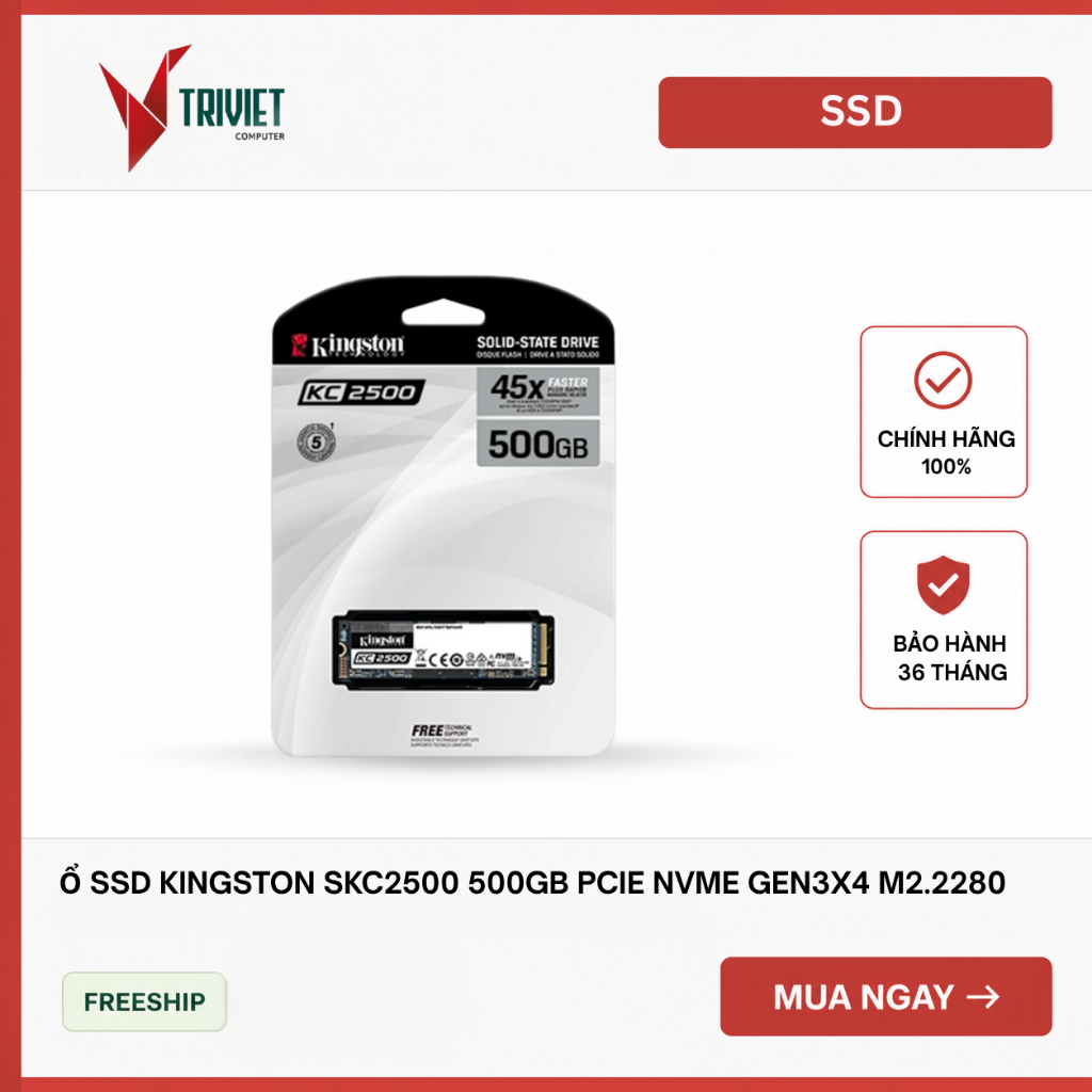 Ổ SSD Kingston SKC2500 500Gb PCIe NVMe Gen3x4 M2.2280