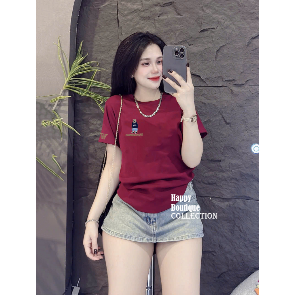 [GẤU THÊU] Áo Thun Dáng Vừa Nữ 40~60kg B333 Sang Xịn Vải BORIP [THÊU W.W.A.U] Cotton Mềm Mịn Mát | BigBuy360 - bigbuy360.vn