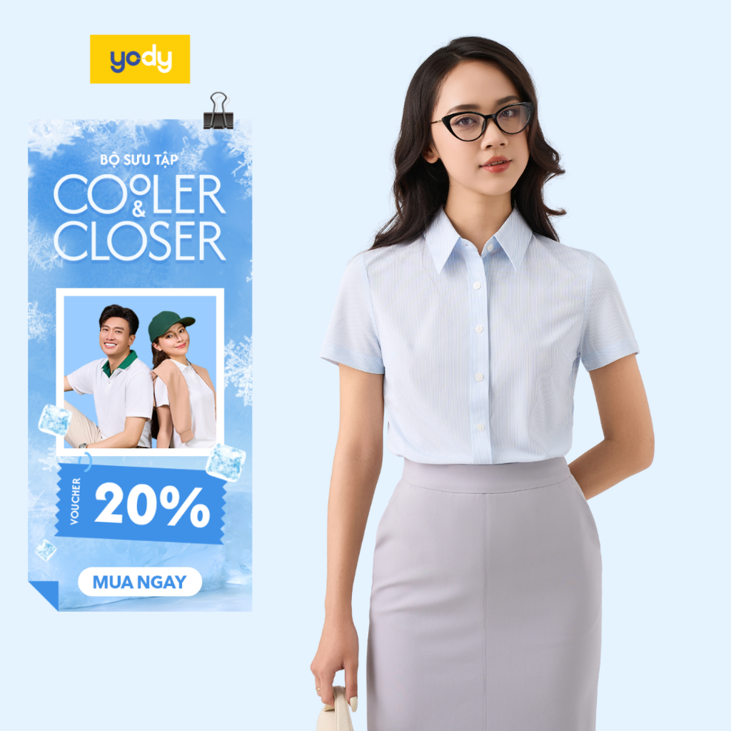 Áo sơ mi nữ YODY tay ngắn chuẩn công sở thấm hút tốt khô nhanh WOSS26S001