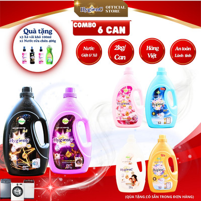 [Mới] Combo 6 can V3 Nước giặt đậm đặc HygienC Plus+ 2 trong 1 - Khối lượng 2Kg - CB6C1