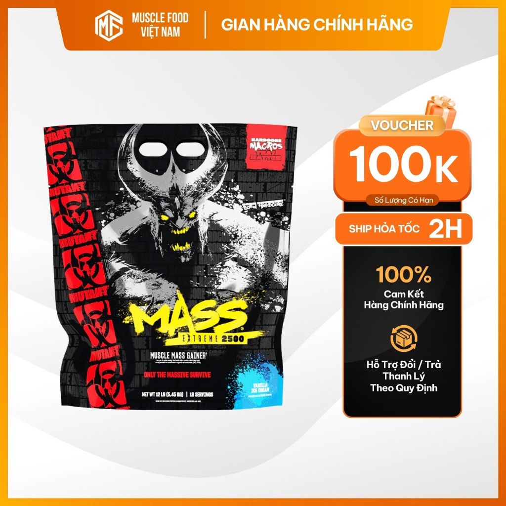 Bột Dinh Dưỡng Hỗ Trợ Tăng Cân Tăng Cơ Mutant Mass Extreme 2500 12lbs Chính Hãng