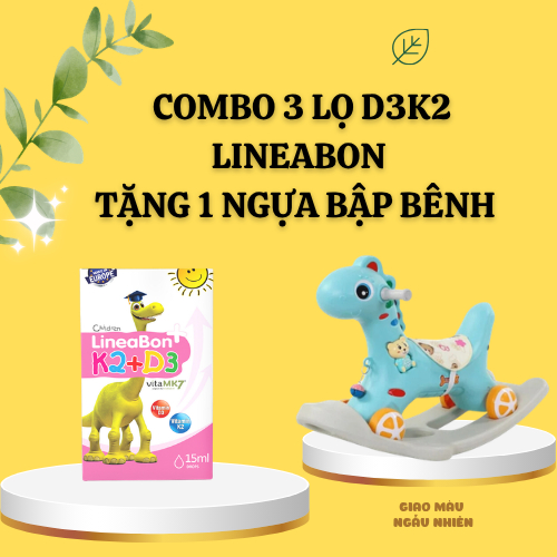 [TẶNG NGỰA BẬP] COMBO 3 lọ Vitamin D3K2 Lineabon HỒNG 15ML tinh khiết hỗ trợ hấp thu c MCC