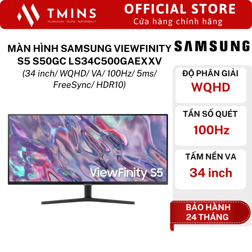 Màn Hình SAMSUNG ViewFinity S5 S50GC LS34C500GAEXXV (34 inch/ WQHD/ VA/ 100Hz/ 5ms/ FreeSync/ HDR10)
