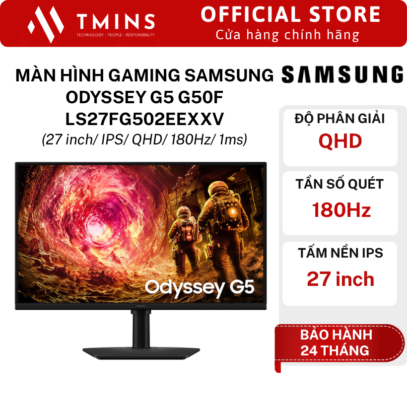 Màn hình Gaming SAMSUNG Odyssey G5 G50F LS27FG502EEXXV (27inch/ IPS/ QHD/ 180Hz/ 1ms) - Chính hãng