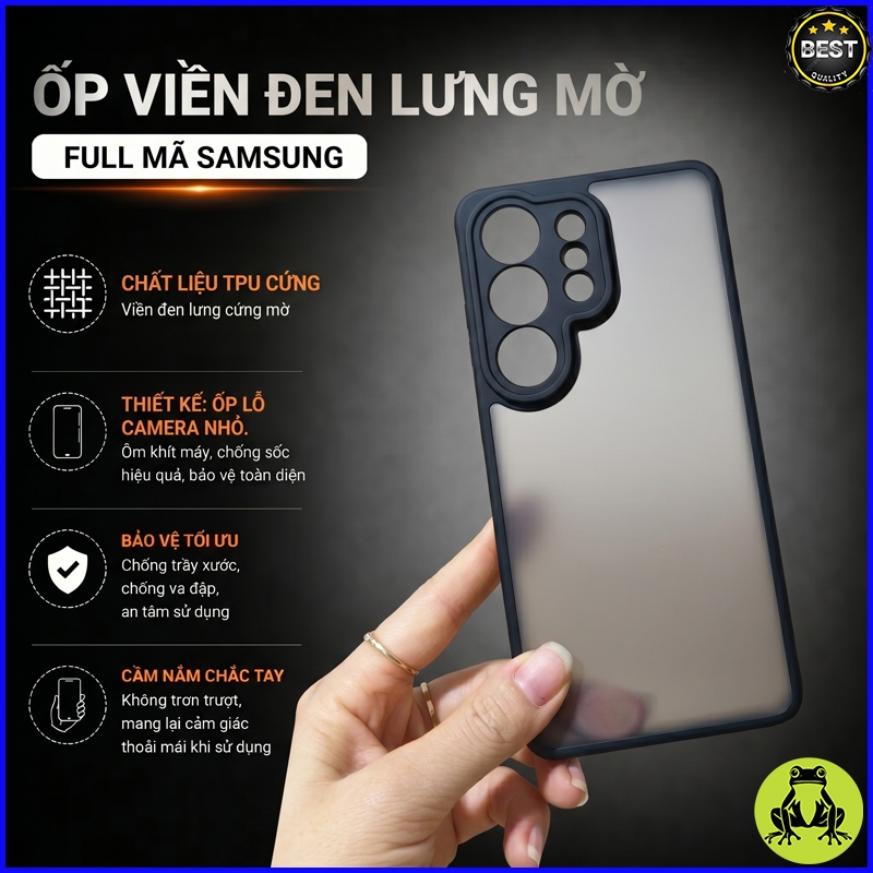Ốp viền đen lưng mờ Samsung S24, S24 +, S24 Ultra, S24 FE ... Ốp cứng cao cấp, 1 chữ Chất