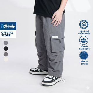Quần Dài Gió Bé Trai 8-44kg (80-155cm) Bl Halo, Quần Túi Hộp Vải Dù Dáng Rộng Bo Gấu 2 Màu Phong Cách Basic Thời Trang