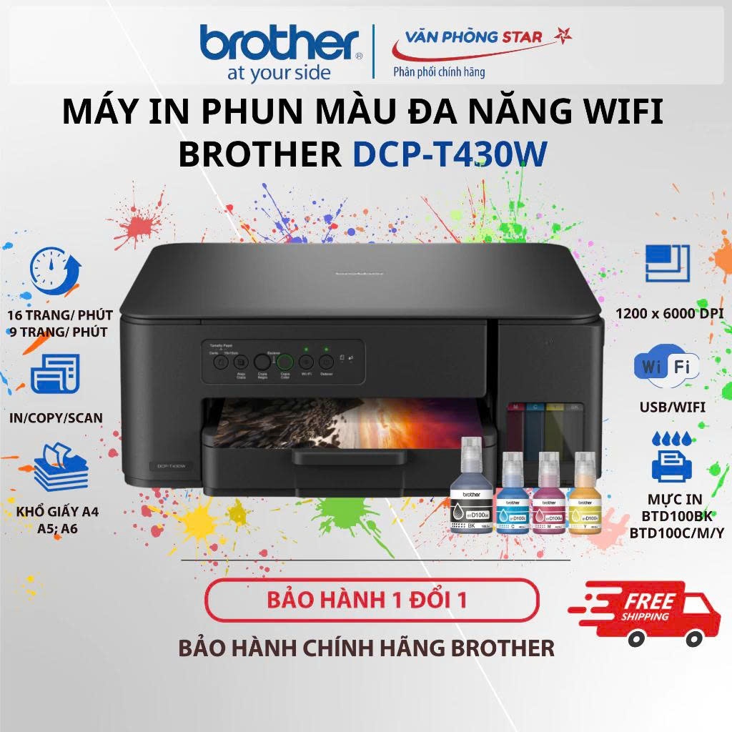 Máy In Phun Màu Brother DCP-T430W – In Màu, Scan, Copy, WiFi. Máy In Phun Màu WiFi