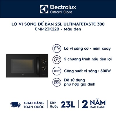 Lò vi sóng 23L Electrolux EMM23K22B 800w - 5 chương trình nấu, rã đông, hâm nóng nhanh