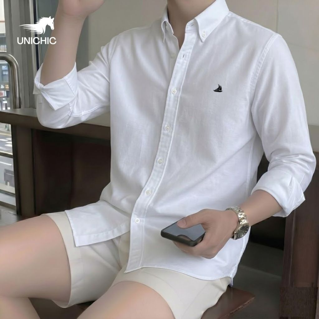Áo Sơ Mi Nam Tay Dài Logo Thêu Thuyền Thuận Buồm Xuôi Gió Vải Oxford Premium Thoáng Mát Thấm Hút Tốt