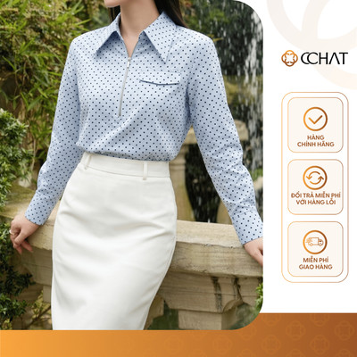 Áo Sơ Mi Nữ 𝐂𝐂𝐇𝐀𝐓 Dáng Suông Amelie Họa Tiết Chấm Bi Chất Liệu Mềm Mại 16FDT2085ST