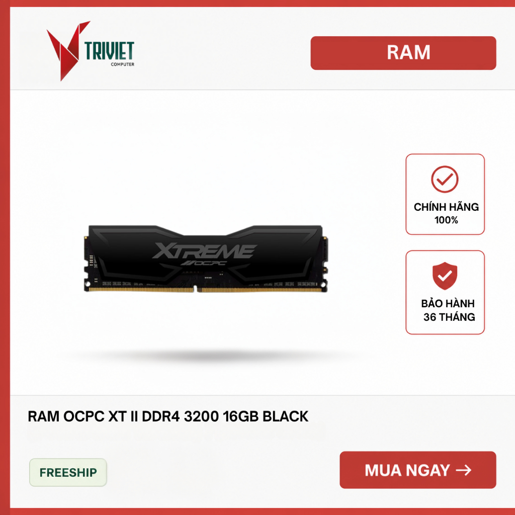 RAM Desktop OCPC XT II 16GB DDR4 3200MHz Black - Tản Nhiệt Nhôm