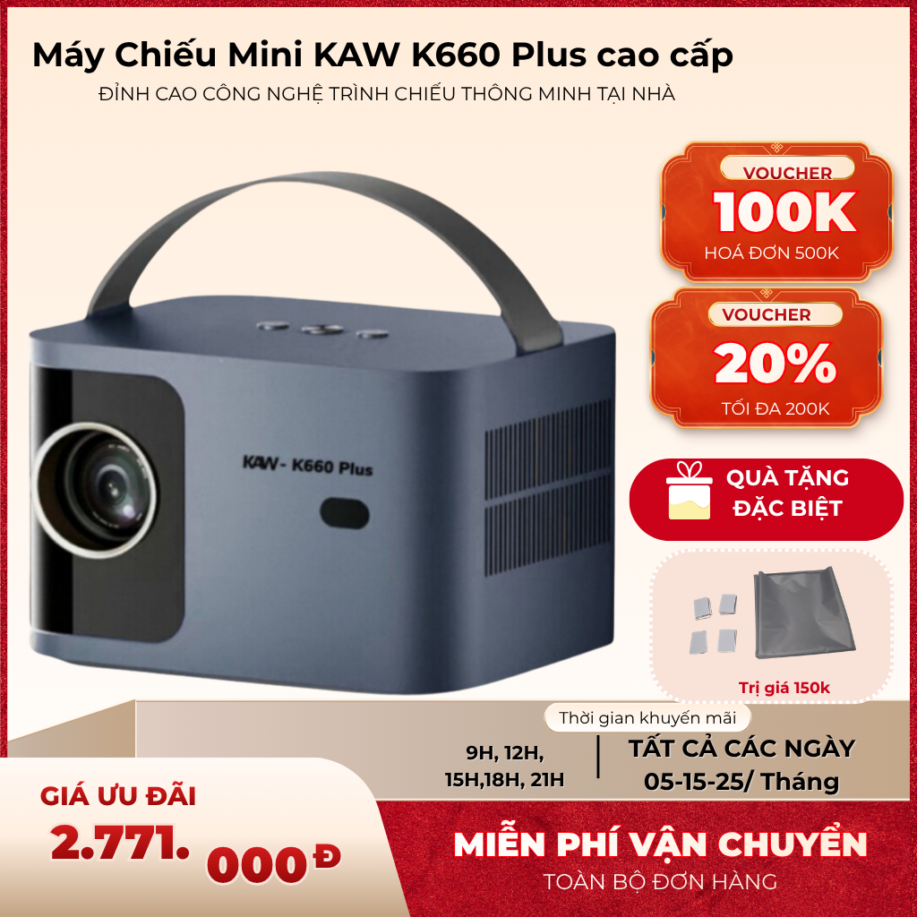 Máy Chiếu Mini KAW K660 Plus, Kết Nối WIFI, Điện Thoại, Máy Tính, Đa Năng, Sắc Nét, Tiện Lợi
