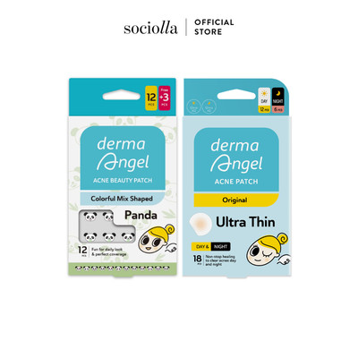 Combo 2 Miếng Dán Mụn Vui Nhộn, Che Phủ, Hút Mụn Derma Angel Panda 12+3pcs & Mix 36pcs
