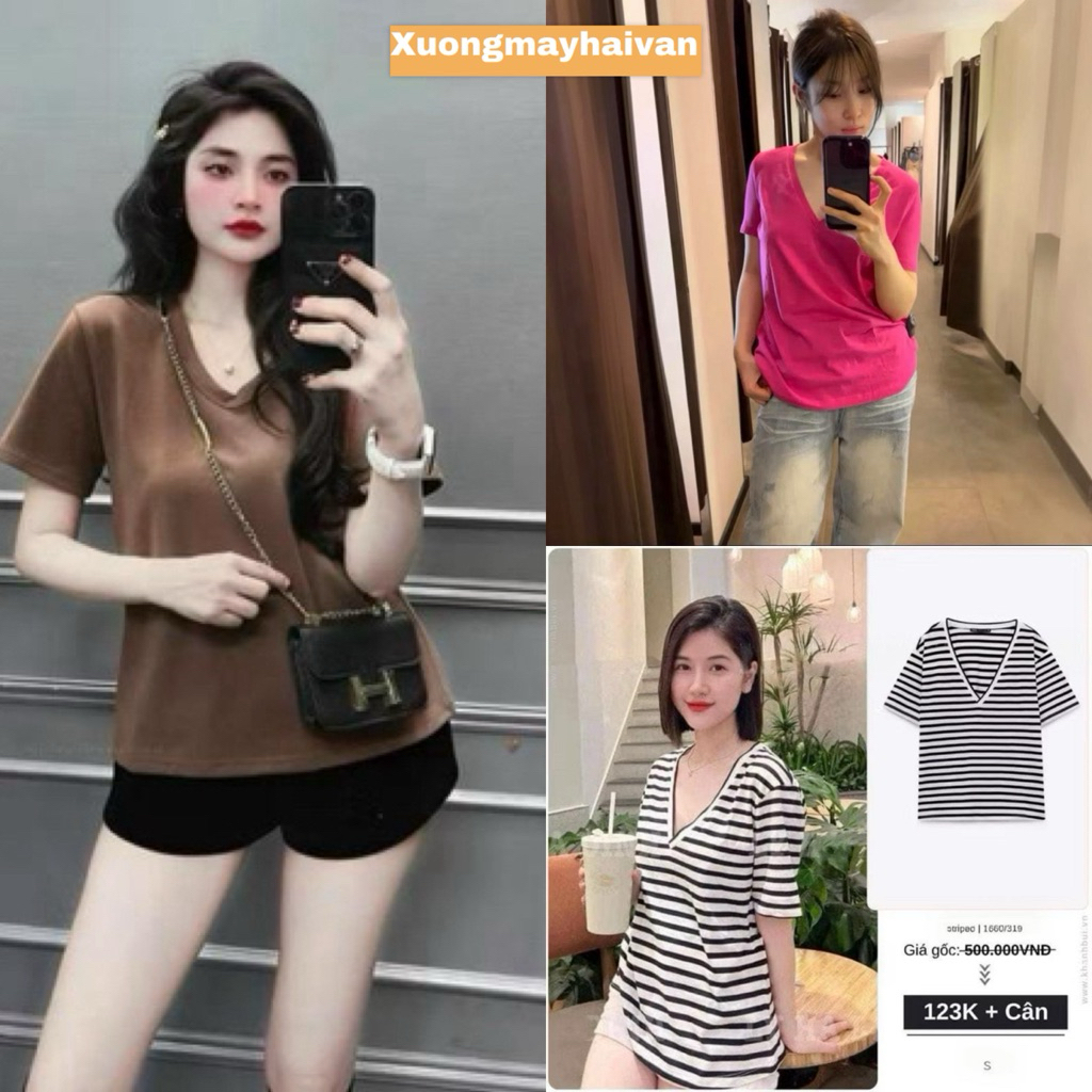 HV - Áo Phông Giấy Cổ Tim Nhiều Màu, Áo Thun Cổ Tim Chất cotton Siêu Mát