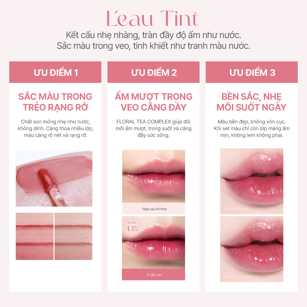 Son tint bóng lâu trôi, dưỡng ẩm, màu trong veo BBIA L'eau Tint 4.5g | BigBuy360 - bigbuy360.vn