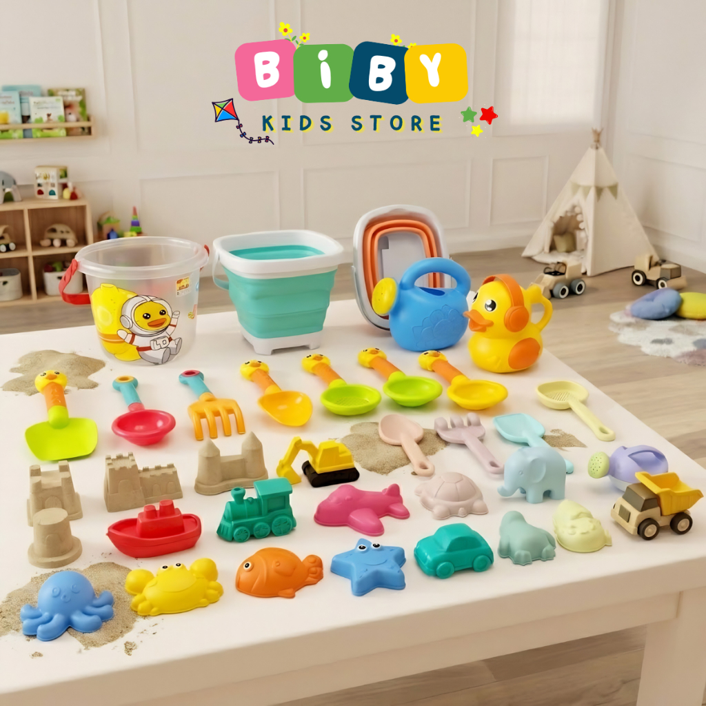 BỘ XÚC CÁT Cho Bé BIBY 20 Chi Tiết Cho Trẻ Em Chơi Trên Bãi Biển, Đồ chơi xúc cát