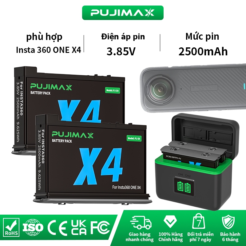 Pin Insta360 X4 2500mAh PUJIMAX Cho Máy ONE X4 Camera 360 Sạc Ổn Định Không Báo Lỗi An Toàn