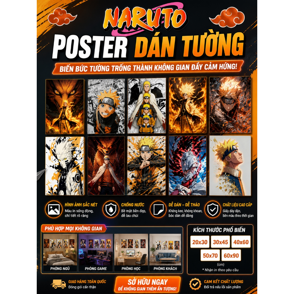 🔥 BỘ 10 POSTER NARUTO – UZUMAKI NARUTO / KURAMA 🔥