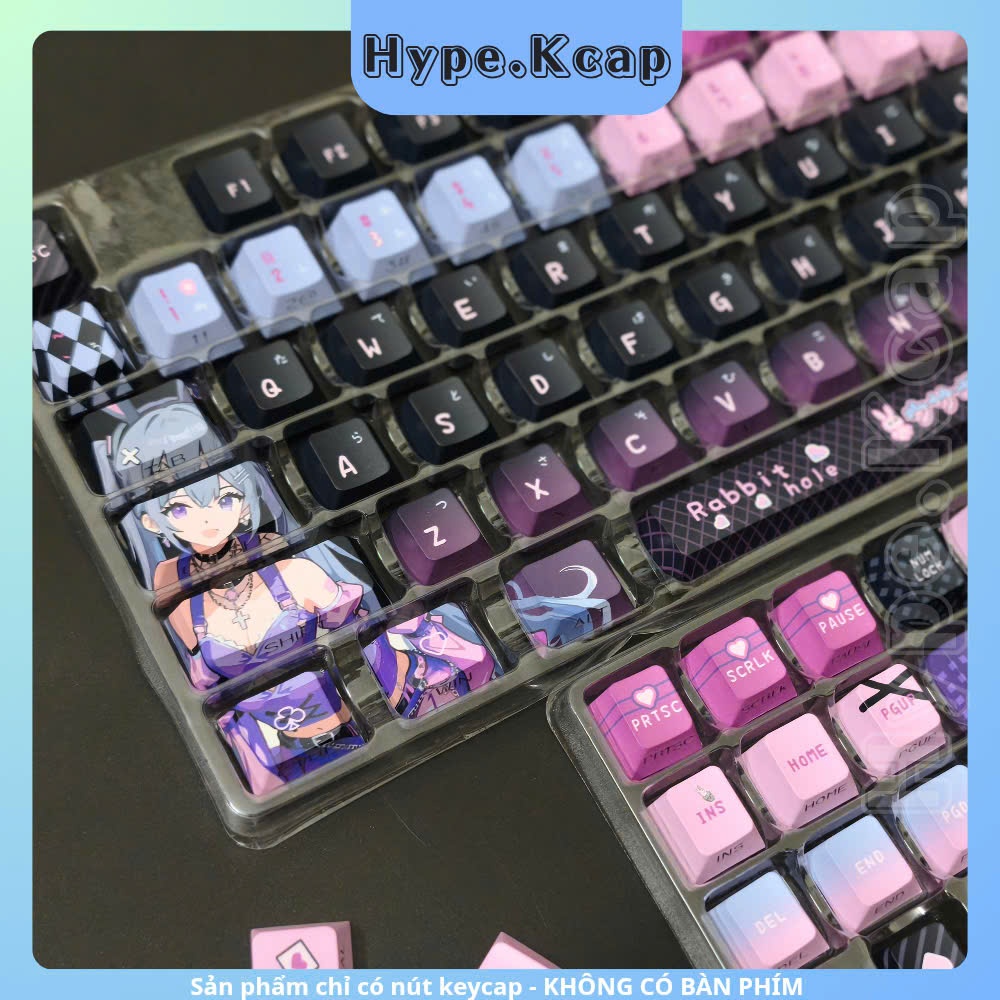 Keycap Rabbit Hole Anime - Xuyên Led Side Print Cherry Profile PBT Doubleshot - Keycap Anime