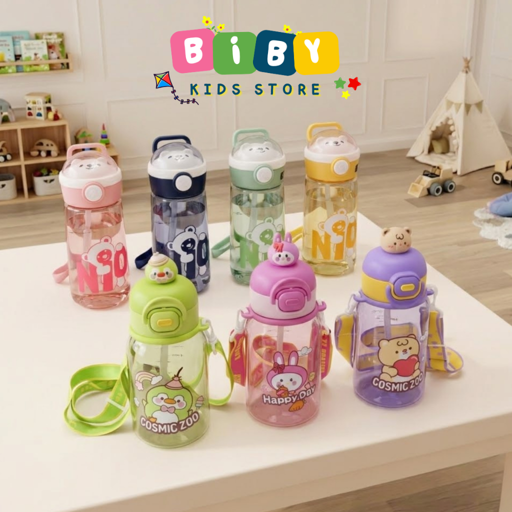 BÌNH NƯỚC CHO BÉ HÌNH GẤU BIBY, Bình nước nhựa dễ thương cho bé 650ML 9079