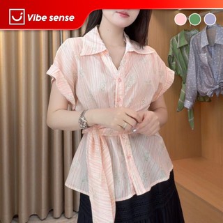 Áo Sơ Mi Nữ Họa Tiết VIBE SENSE, Áo Sơ Mi Vai Chờm Thắt Eo VBA143 VBA144 VBA121