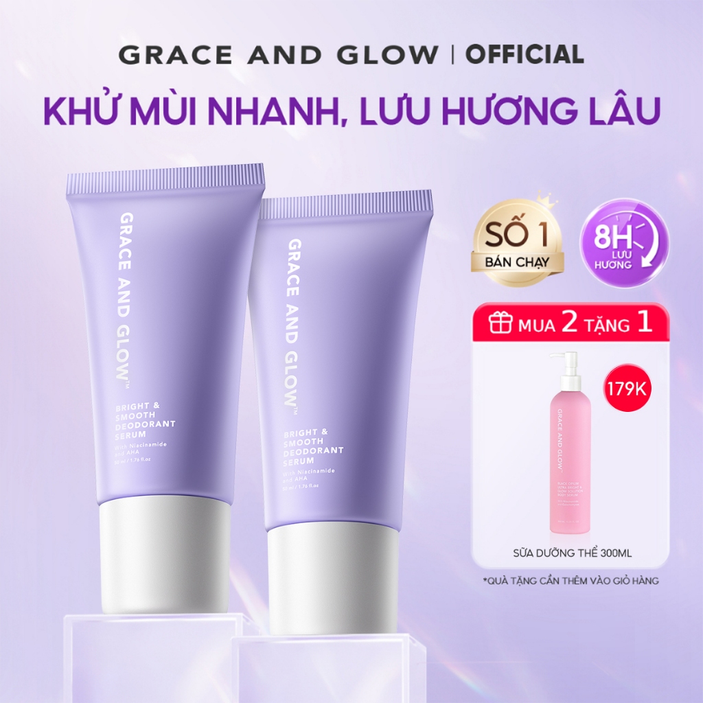 [Tặng Quà] Combo 2 lăn khử mùi Grace and Glow Smooth Deodorant Serum Lăn Nách Sáng Da Ngăn Mồ Hôi vớ