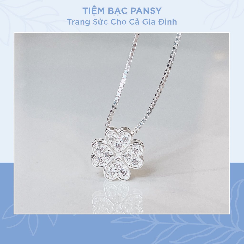 Dây chuyền bạc nữ PANSY mặt cỏ 4 lá cánh tim nạm đá sang trọng - Vòng cổ nữ cỏ may mắn bằng bạc ta
