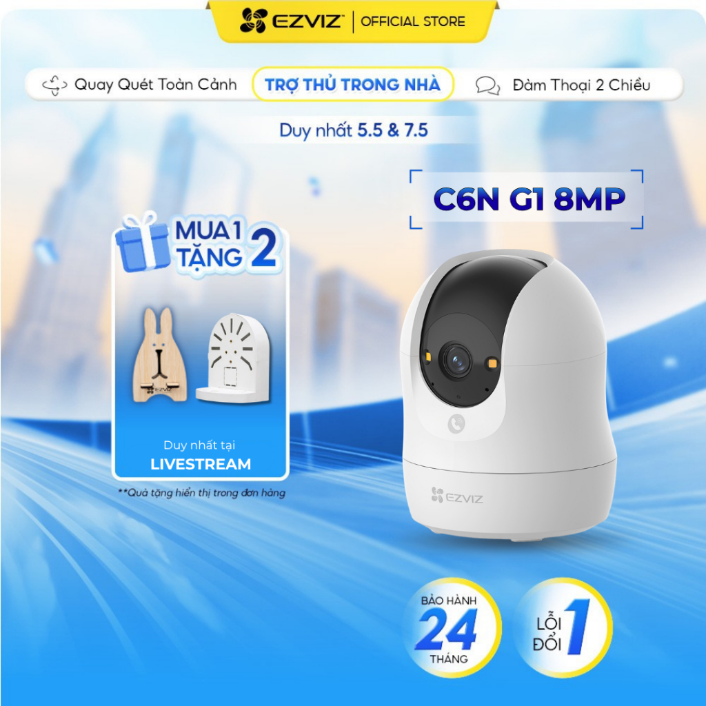 Camera EZVIZ C6N G1 8MP - Góc siêu rộng, Nhận Diện Người và Thú Cưng, True WDR Giảm Chói Sáng, Chạm 