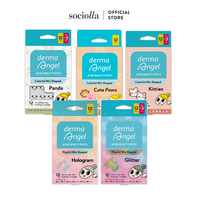 Trọn Bộ Miếng Dán Mụn Vui Nhộn, Che Phủ Mụn Derma Angel Panda, Glitter, Kitties, Hologram & Cute Paws 12+3 pcs