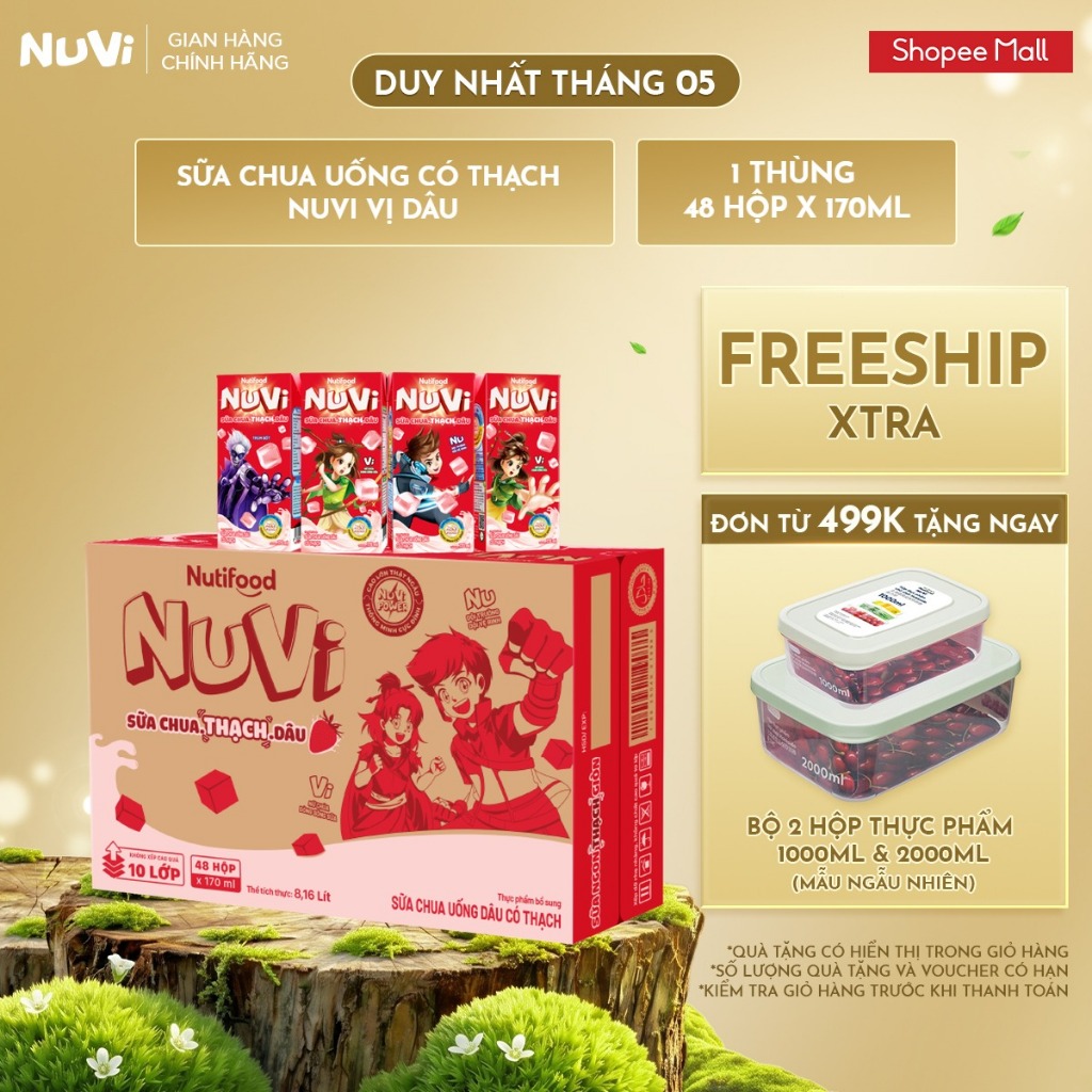 Thùng 48 Hộp Sữa Chua Uống Có Thạch NuVi Vị Dâu 170ml