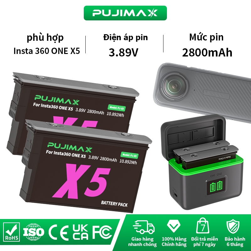 Pin Insta360 X5 2800mAh PUJIMAX Cho Máy X5 Camera 360 Sạc Ổn Định Không Báo Lỗi An Toàn Bền Bỉ