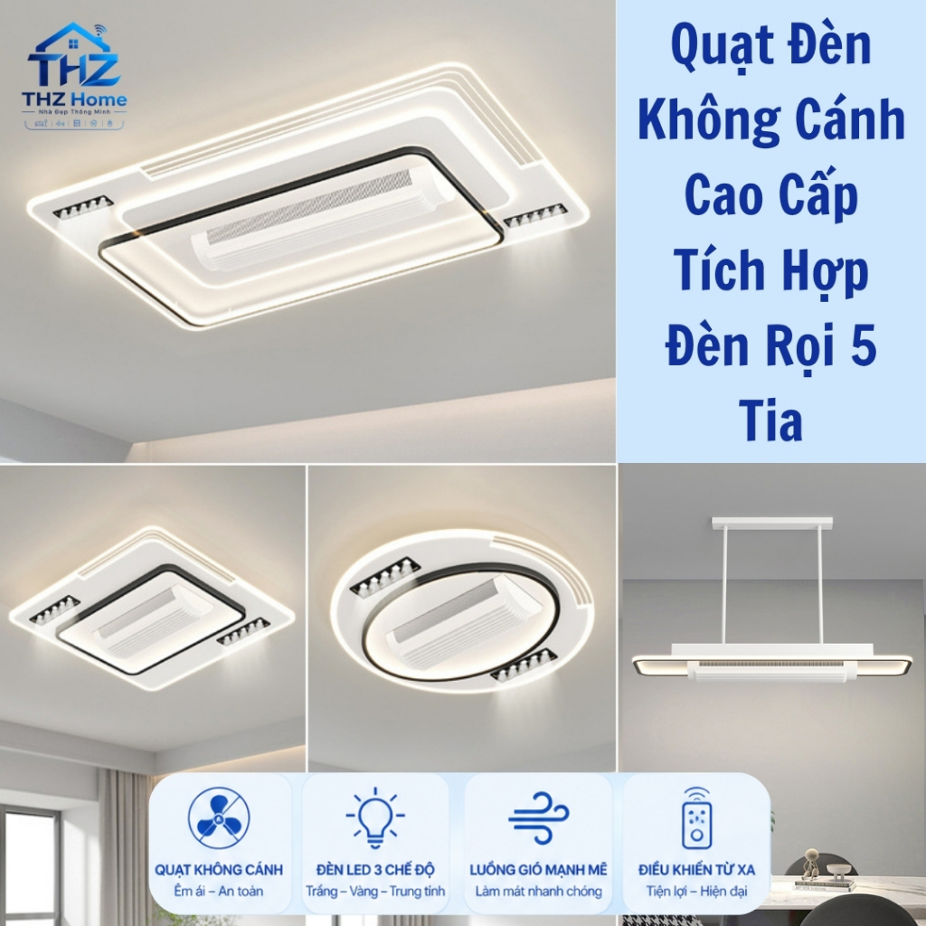 Quạt Đèn Trần Không Cánh Decor–Điều Khiển Từ Xa,6 Tốc Độ Gió,Đèn LED 3 Chế Độ,Phong Cách Hiện Đại | BigBuy360 - bigbuy360.vn