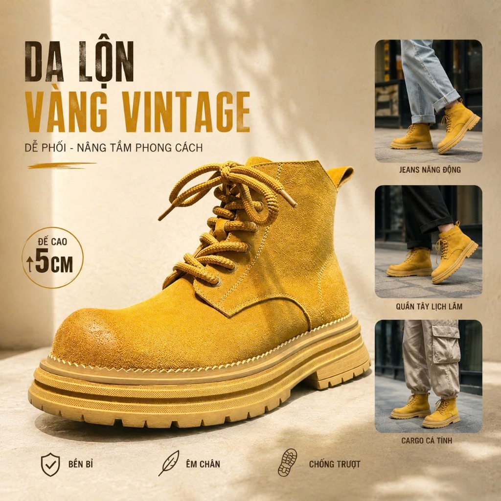 (Lùi 1 size) Giày Biker Bốt Martin Da Lộn Unisex Dustino - Boots