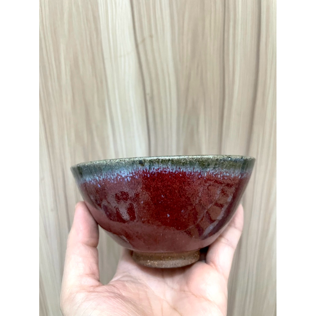 Chawan thuý hồng men chảy có triện đánh matcha hàng Nhật 2hand.
