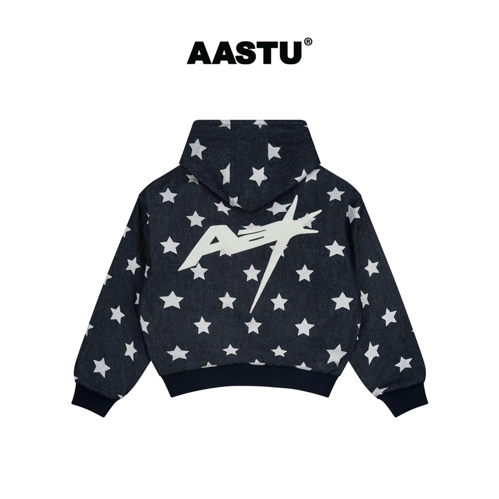 Aa stu - Áo Hoodie Zip Aastu Superstar Denim Form Boxy Vải Cotton 100% Local Brand Unisex / Xanh Chà