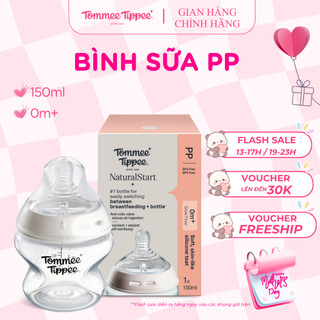 Bình sữa ty siêu mềm tự nhiên tommee tippee natural start 150ml, núm ty của bình 0-3 tháng